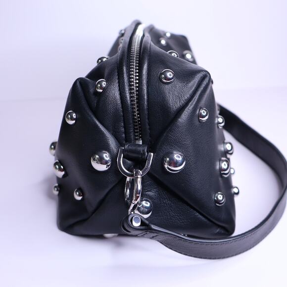 & OTHER STORIES Soft Leather Studded Shoulder Bag Black and Silver - Picture 4 of 9
